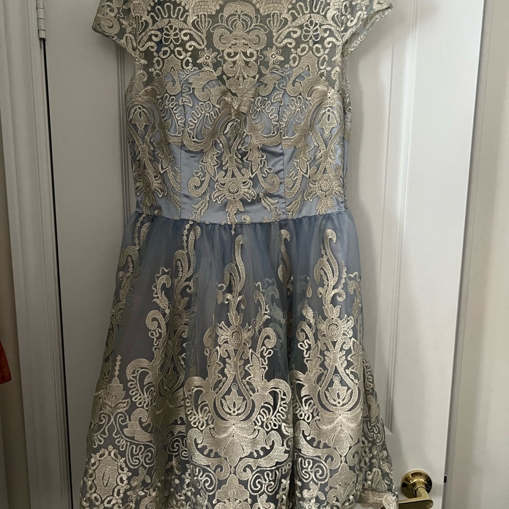 ASOS-Chi Chi London Blue and Cream Lace Dress